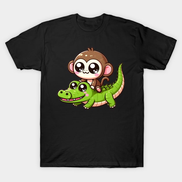 Cute monkey rides crocodile T-Shirt by FromBerlinGift